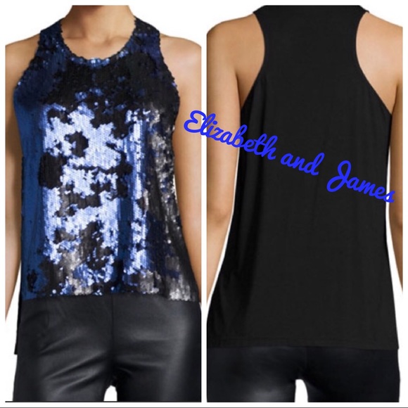 Elizabeth and James Blue and Black Sequin Tank Top - Picture 2 of 10
